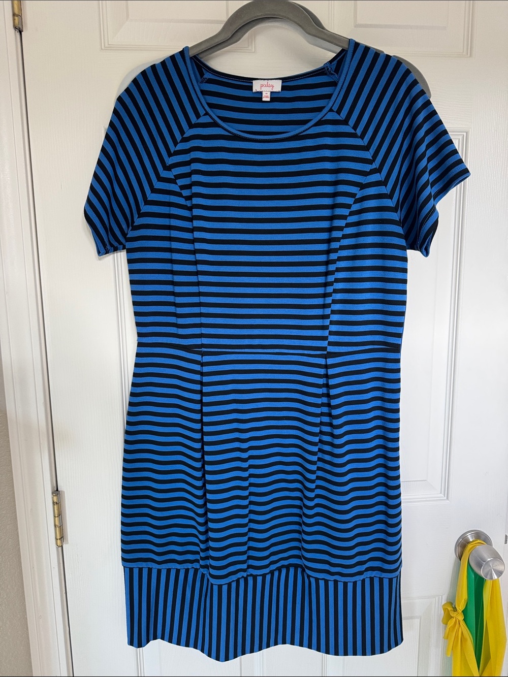 Pixley Blue and Black Striped Short Sleeve Shift Dress